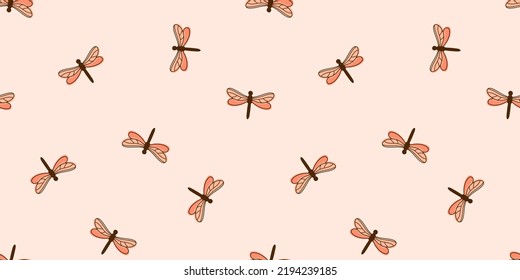 Seamless banner with pink dragonflies