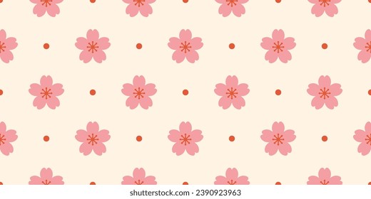Seamless banner with pink Sakura flowers and dots