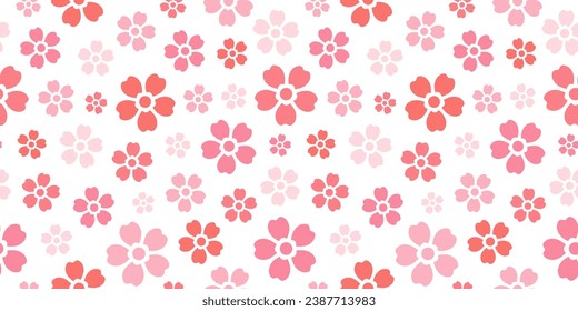 Seamless banner with red and pink Sakura flowers