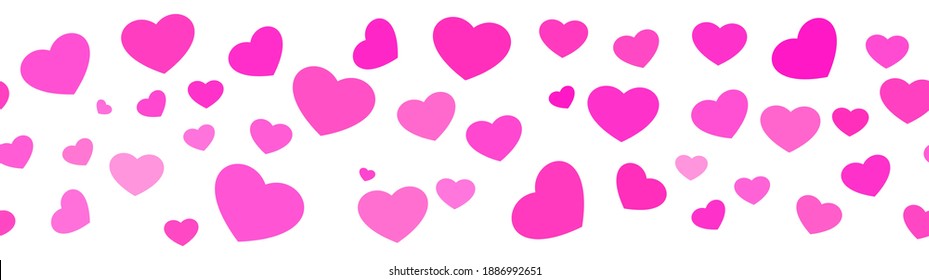 Seamless banner with scattered hearts. Decorative framing line with various hearts