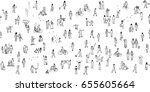 	
Seamless banner of tiny people, can be tiled horizontally: pedestrians in the street, a diverse collection of small hand drawn men and women walking through the city