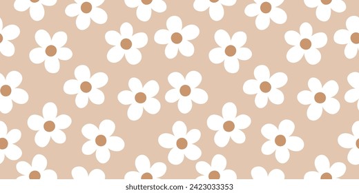 Seamless banner with white flowers and beige background