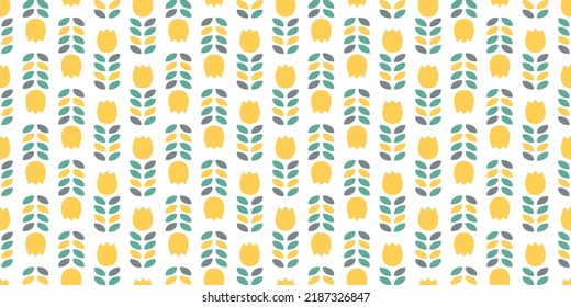 Seamless banner with yellow tulips and leaves