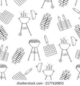 Seamless barbecue pattern design. Hand drawn barbecue pattern design in vector. Doodle barbecue illustrations pattern.