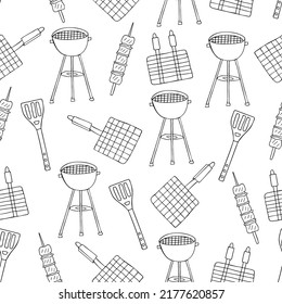 Seamless barbecue pattern design. Hand drawn barbecue pattern design in vector. Doodle barbecue illustrations pattern.