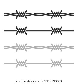 Seamless Barbed Wire Silhouettes on White Background. Vector