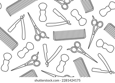 seamless barber shop icons pattern: brush, razor, scissors and comb- vector illustration
