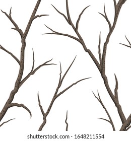 Seamless bare tree Branches on a white background. Vector illustration.