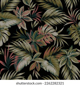 SEAMLESS BARKCLOTH PALM FROND TROPICAL HAWAIIAN FLORAL PATTERN SWATCH