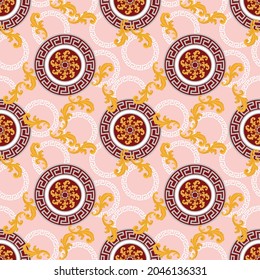Seamless Baroque Chain Pattern on Pink. Vector design for fashion prints and backgrounds.
