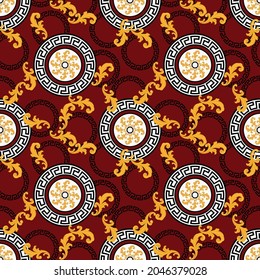 Seamless Baroque Chain Pattern on Red. Vector design for fashion prints and backgrounds.
