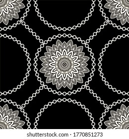 Seamless Baroque Chains with Mandala Pattern.Vector design for Fashion Prints and Backgrounds.