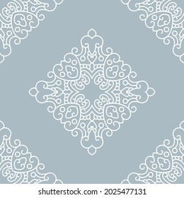 Impresionante estampado barroco azul claro y blanco. Ornamento clásico tradicional. - vector.