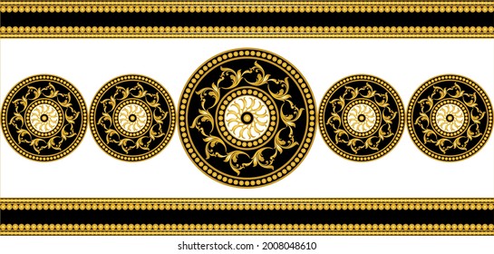 Seamless baroque pattern with chain on a black background.EPS10 Illustration.