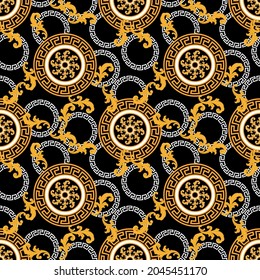 Seamless Baroque Pattern on Black. Vector design for fashion prints and backgrounds.
