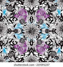Seamless baroque pattern with violet roses