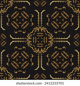 Seamless baroque rococo pattern. Ornate decoration gold color. Traditional floral ornament vector. Vintage filigree. Design for textile, fabric, wall, curtain, rug, ornament, wrapping, tile.