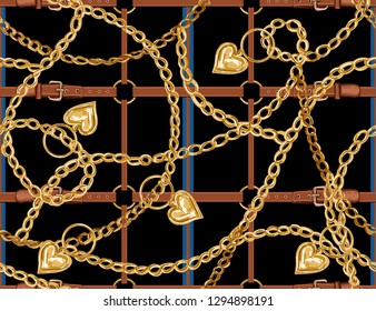 Seamless Baroque vector abstract pattern and belts  chain   braid  Vector patch for print  fabric  scarf design 	