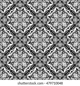 Seamless baroque vector black and white pattern. Traditional classic orient ornament