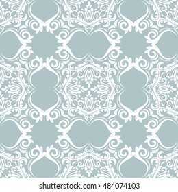 Seamless baroque vector blue and white pattern. Traditional classic orient ornament