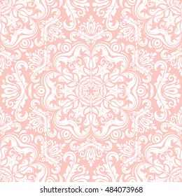 Seamless baroque vector light pink pattern. Traditional classic orient ornament