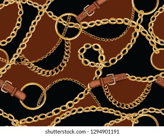 Seamless Baroque vector pattern with belts, chain and braid. Vector patch for print, fabric, scarf design.	

