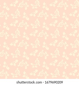 Seamless baroque wallpaper. White-pink flower ornament for fabric, wallpaper, packages. Graphic vector pattern.