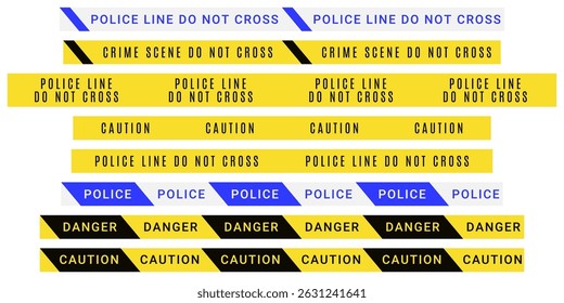 Seamless barricade tapes. Tileable Police lines. Do not cross warning symbols. Repeatable barrier lines