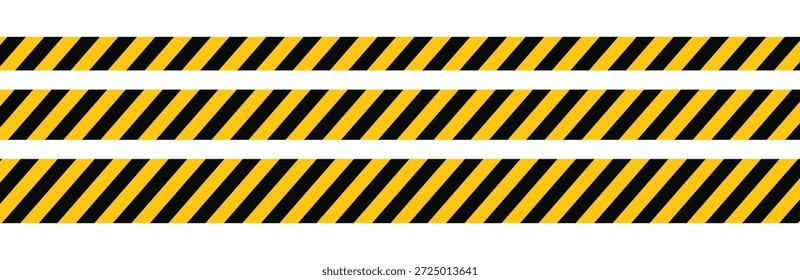 Patrón de cinta de barrera sin costuras con rayas diagonales negras y amarillas que representan el borde de la construcción, la advertencia de peligro, el marcado de la zona de seguridad y el concepto de precaución industrial