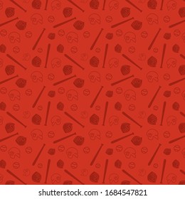 seamless baseball bat, ball, helmet and gloves icon pattern on red background. simple vector design.