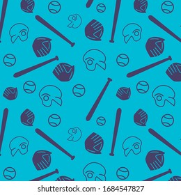 seamless baseball bat, ball, helmet and gloves icon pattern on turquoise background. simple vector design.