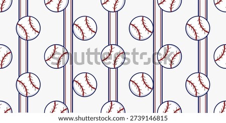 seamless baseball pattern with elegant vertical stripes and classic red-stitched balls.  suitable for fabric, backgrounds, and sports-themed projects.
