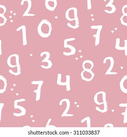 Seamless basic numbers back to school math theme for kids ink illustration background pattern in vector