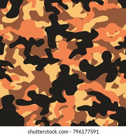 Seamless Basic Orange And Black Autumn Camo Pattern Vector