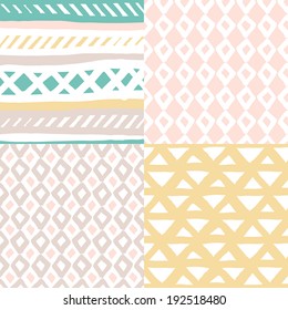 Seamless basic pastel geometric quirky hand drawn background pattern in vector