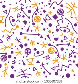 Seamless basketball pattern, orange and purple shapes. Seamless Pattern included in swatch. Vector illustration. 