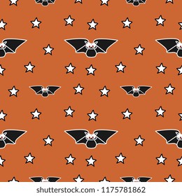 Seamless bat pattern with stars multicolor black, white, and orange background. Vector popular in october for baby, children, and kids fashion textile print and wrapping..