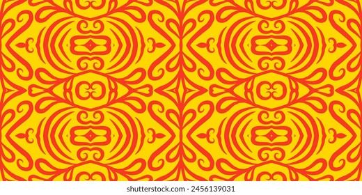 Seamless batik ethnic dayak ornament line art pattern of indonesian culture traditional 