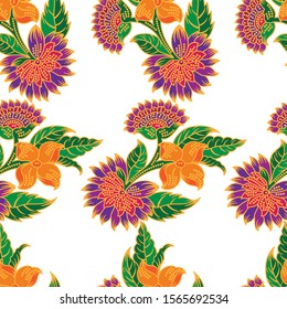 Seamless Batik Floral Pattern.Able to repeat for textile printing
