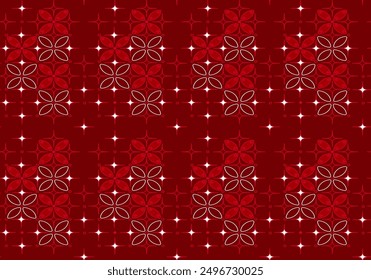 Seamless Batik Kawung modern ornamental elegant geometric patterns - Red color symmetric vintage design. Endless grid textures. Vector repeatable antique backgrounds