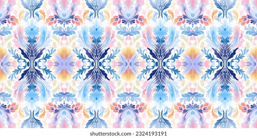 Seamless batik pattern, Seamless floral batik pattern, and Seamless motif pattern resemble ethnic boho, Aztec, and ikat styles. designed for use in satin, wallpaper, fabric, curtain, carpet, Batik 