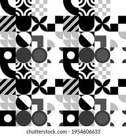 Seamless Bauhaus Abstract vector background. Retro geometric pattern. Simple shapes mosaic.