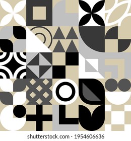 Nahtloses Bauhaus Abstrakter Vektorhintergrund. Retro geometrisches Muster. Einfache Formen mosaik.