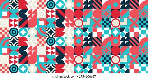 Seamless Bauhaus Abstract vector background. Retro geometric pattern. Simple shapes mosaic.