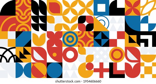 Fondo vectorial de Bauhaus sin foco. Patrón geométrico retro. Mosaico de formas simples.
