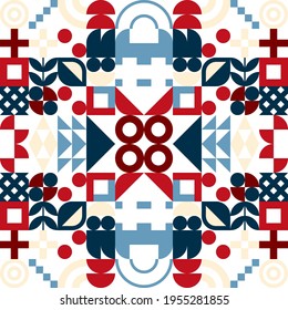 Seamless Bauhaus Abstract vector background. Retro geometric pattern. Simple shapes mosaic.