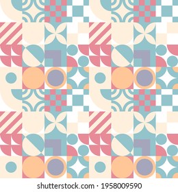 Seamless Bauhaus Abstract vector background. Retro geometric pattern. Simple shapes mosaic.