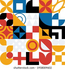 Seamless Bauhaus Abstract vector background. Retro geometric pattern. Simple shapes mosaic.