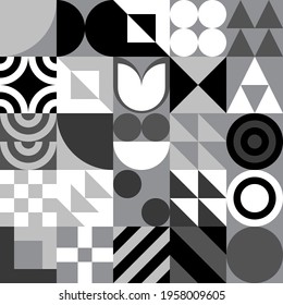 Seamless Bauhaus Abstract vector background. Retro geometric pattern. Simple shapes mosaic.