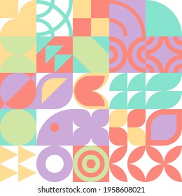 Seamless Bauhaus Abstract vector background. Retro geometric pattern. Simple shapes mosaic.